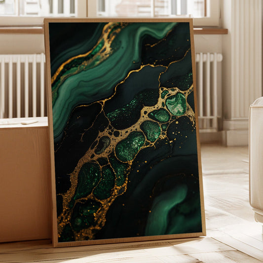 Gilded Cells in Deep Emerald Flow