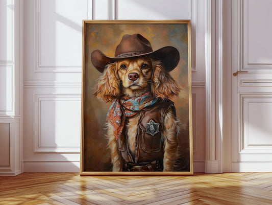 Cocker Spaniel Sheriff in Turquoise and Rust