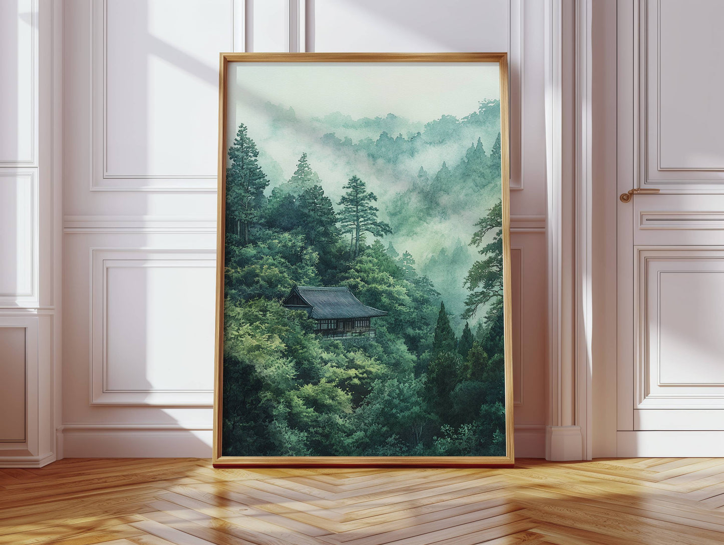Mountain Temple Rests In Emerald Mist