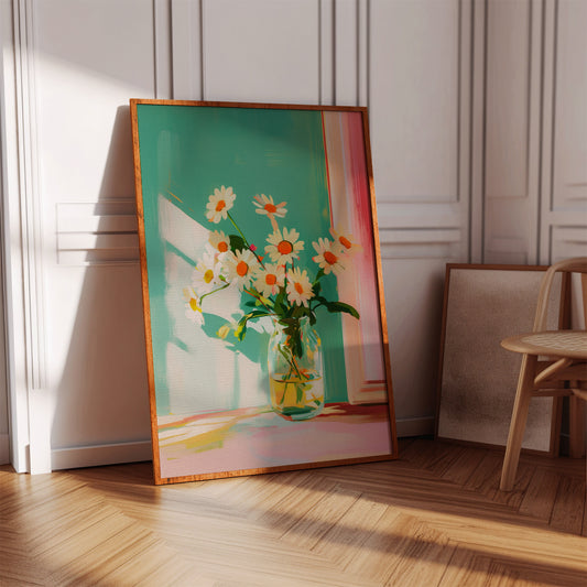Sunlit Daisies in a Glass Jar