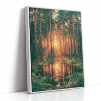Golden Hour Reflections: Pine Forest at Sunset