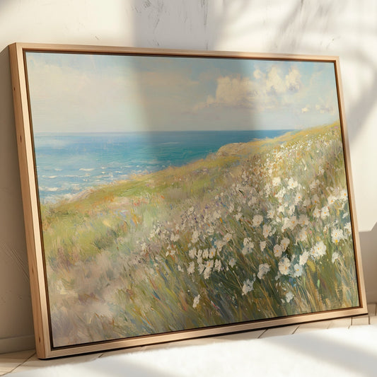 Coastal Daisies Dance Above Azure Waves