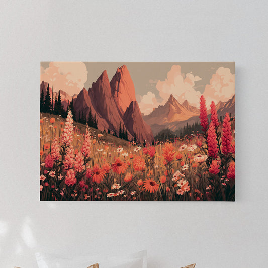 Alpine Meadows Bloom In Coral Light
