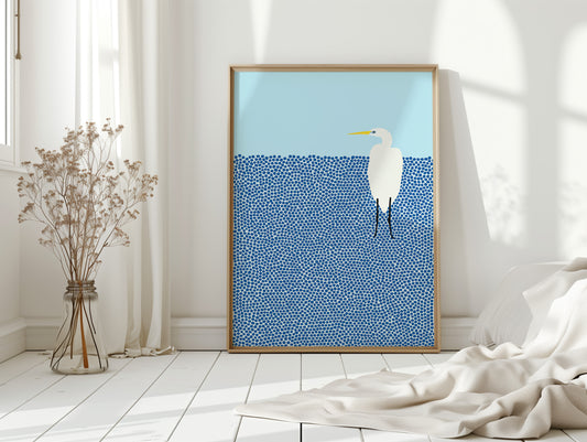 Egret in Blue Dotted Waters
