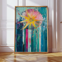 Sunflower Bursts Through Turquoise Rain