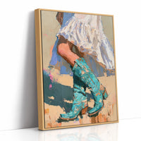 White Dress, Turquoise Boots
