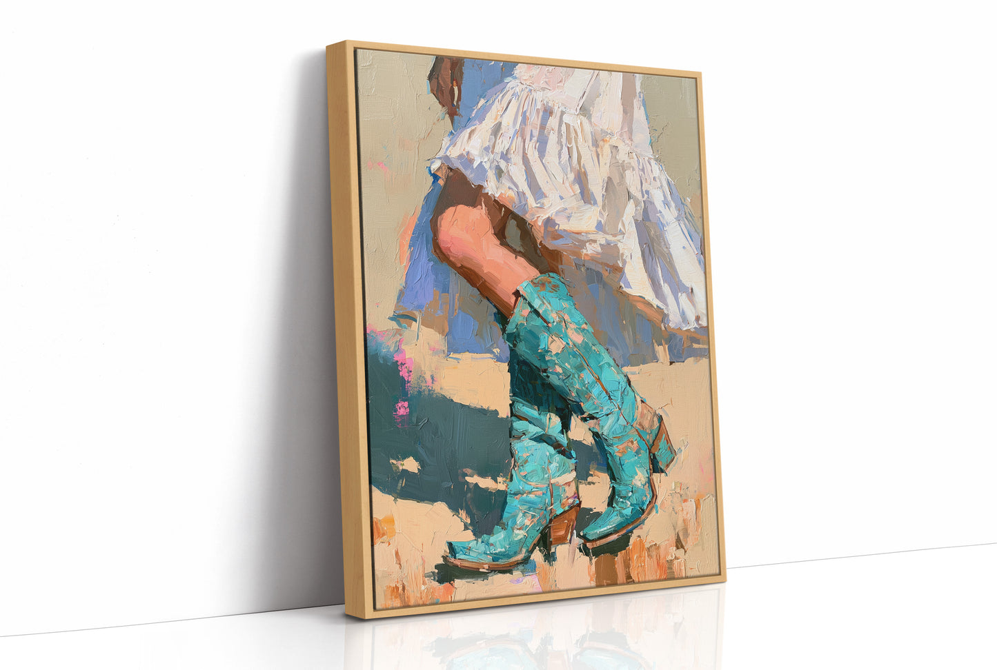 White Dress, Turquoise Boots
