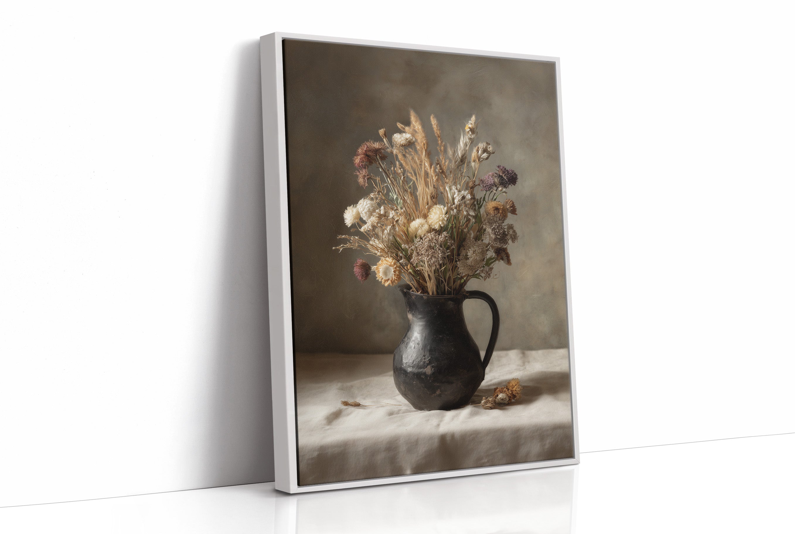 Dried Blooms In Earthen Pitcher