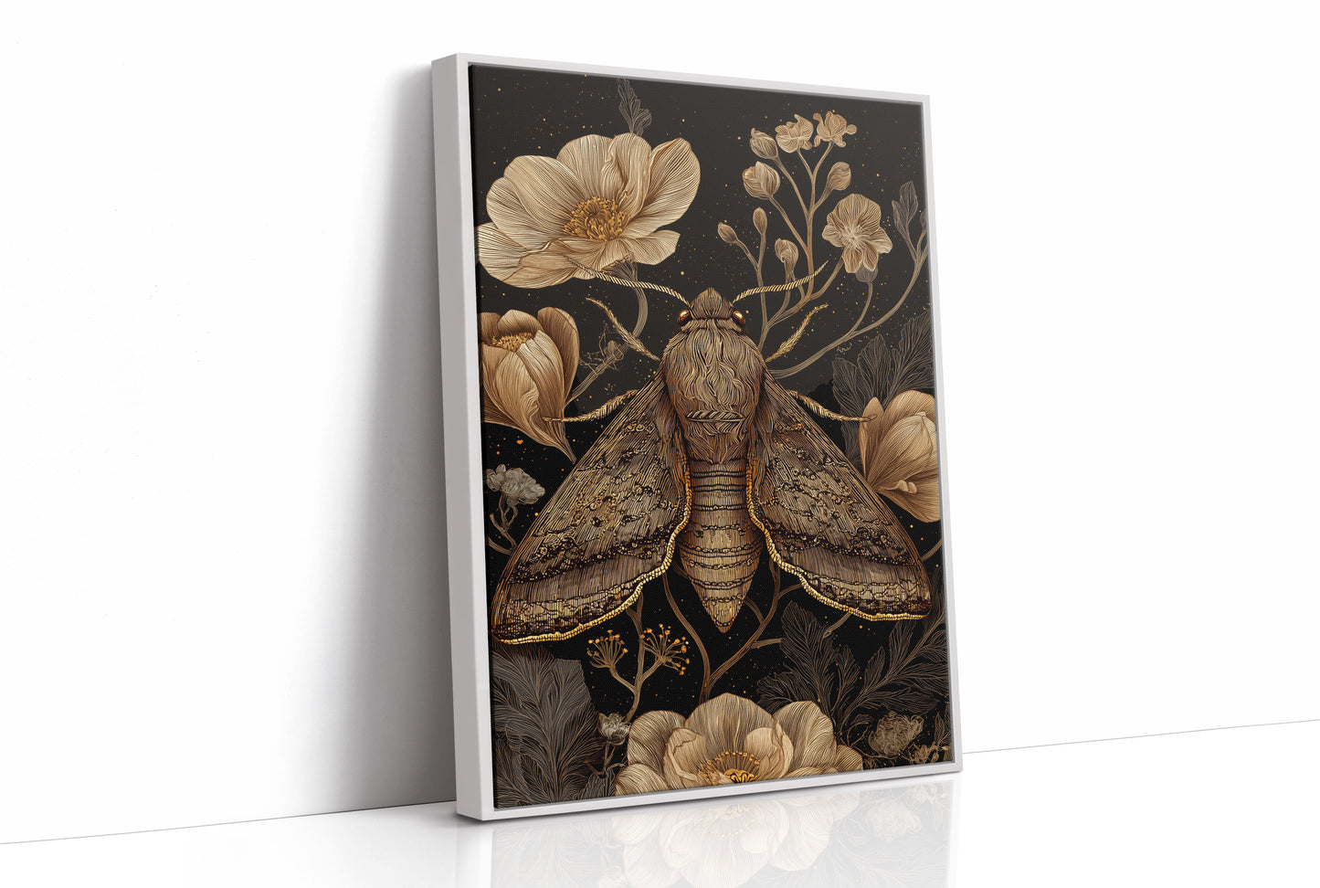 Midnight Moth Among Golden Blooms