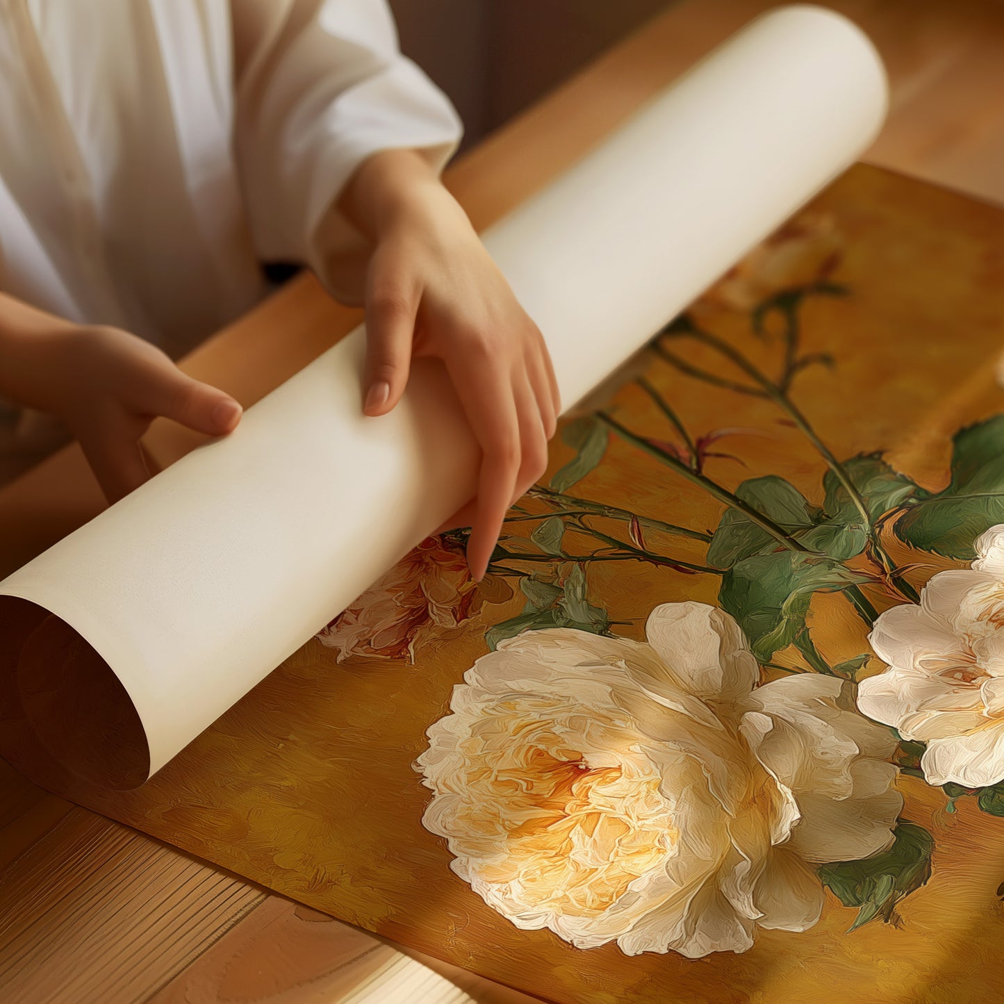 Cream Roses on a Golden Afternoon