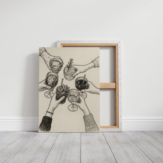 Cheers in Ink Toasting Hands Print