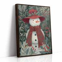 Winter Garden Snowman Wears Red