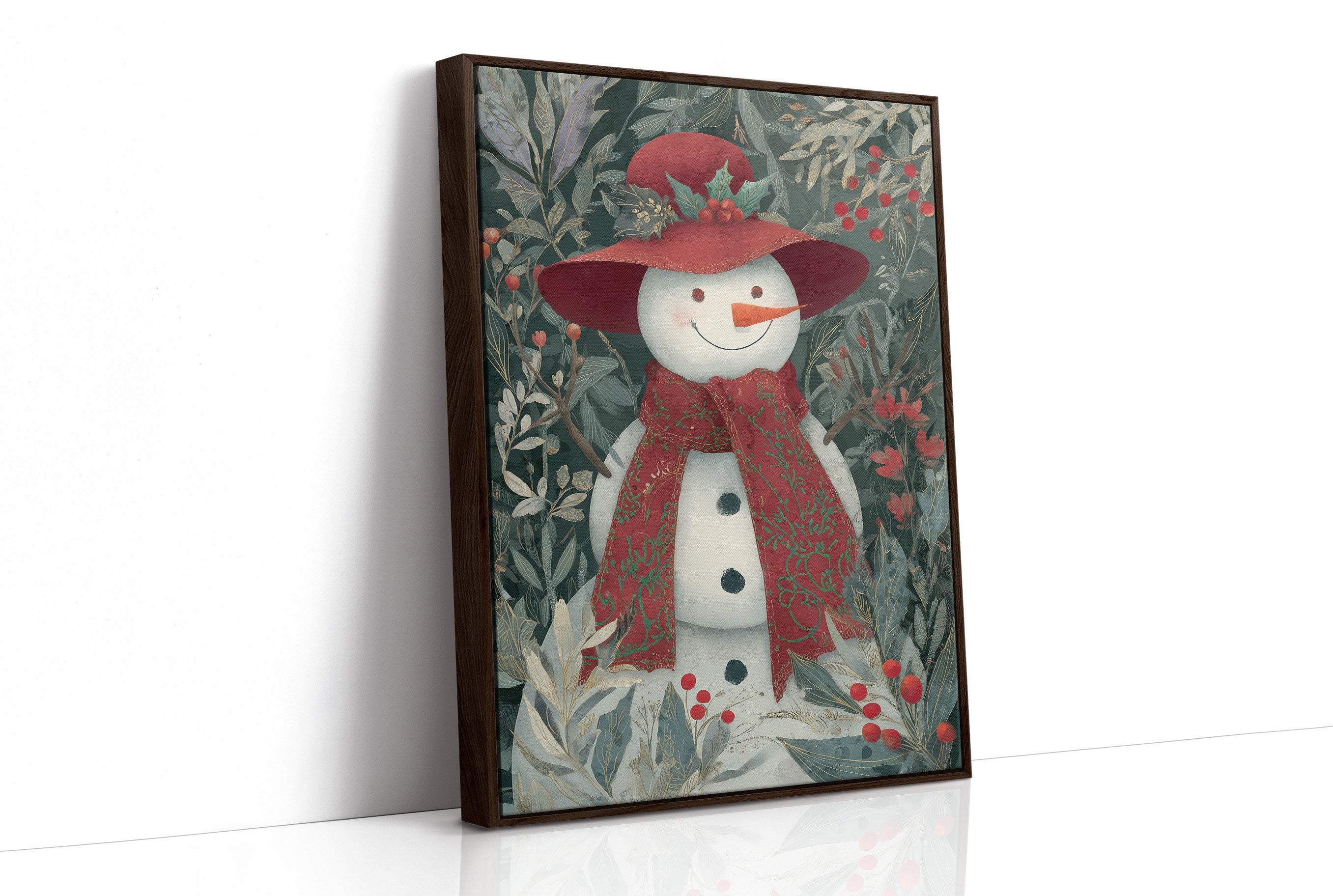 Winter Garden Snowman Wears Red