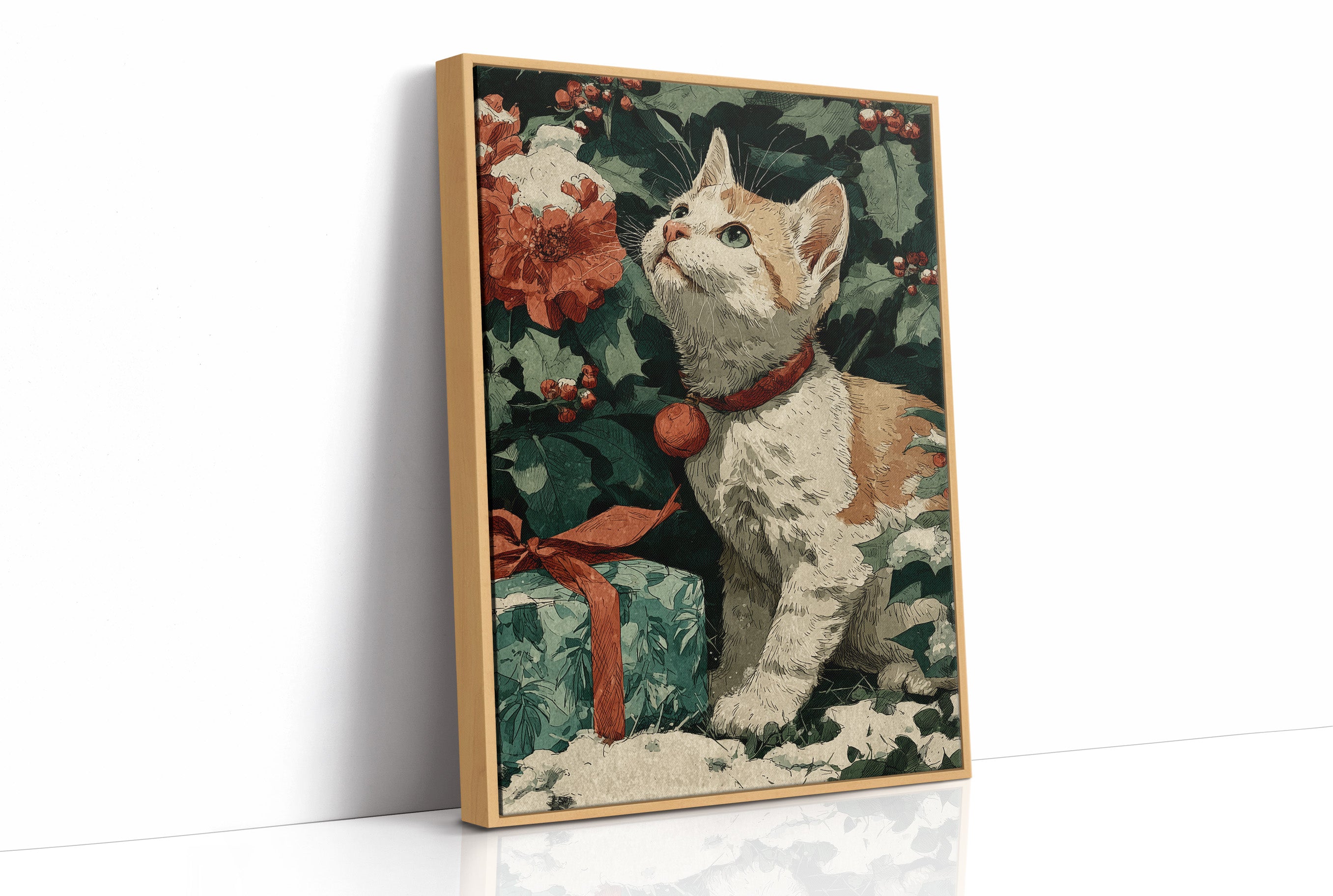 Kitten Among the Poinsettias