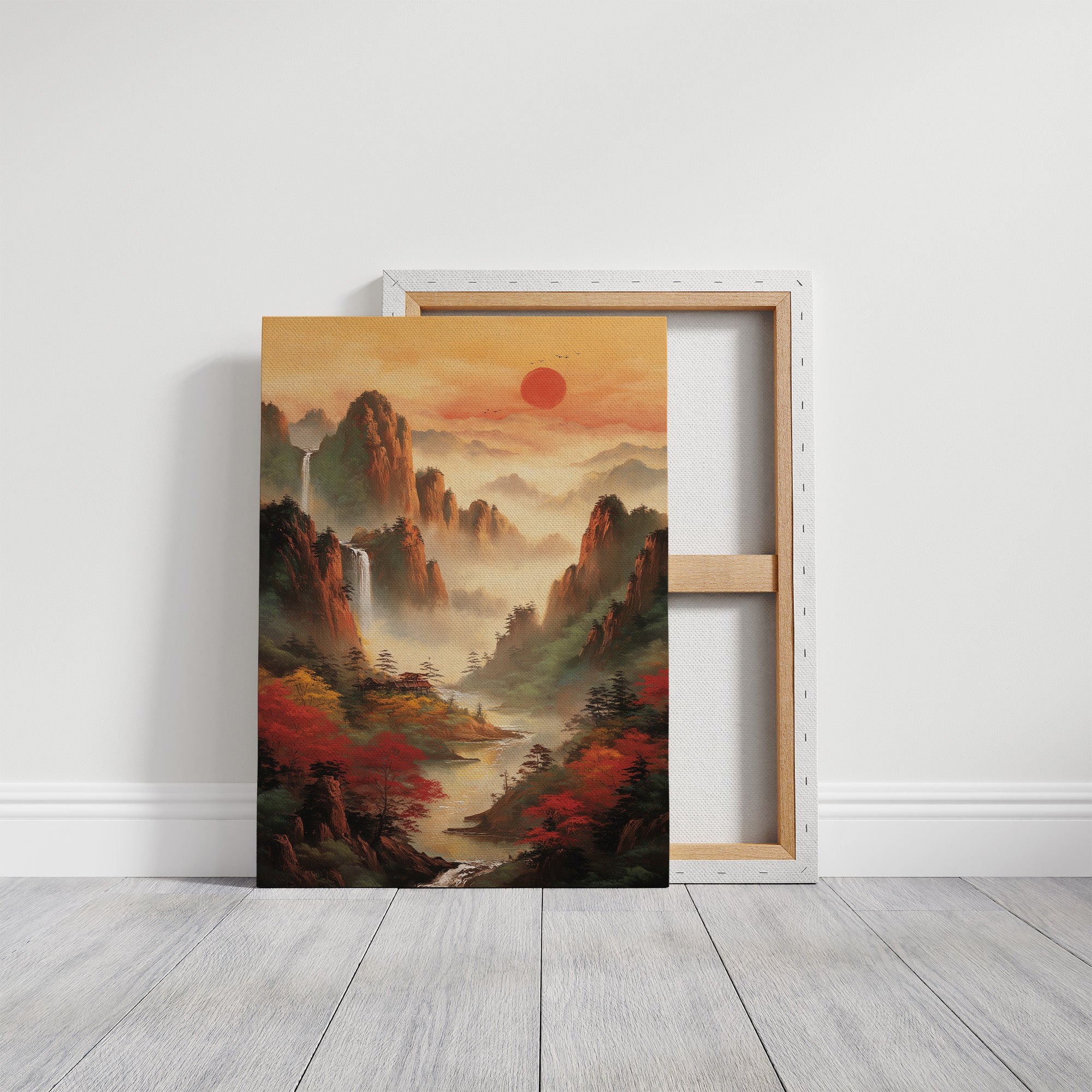 Red Maples Dance Through Mountain Mist