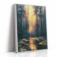 Blazing Grove: Impasto Forest Stream at Sunset