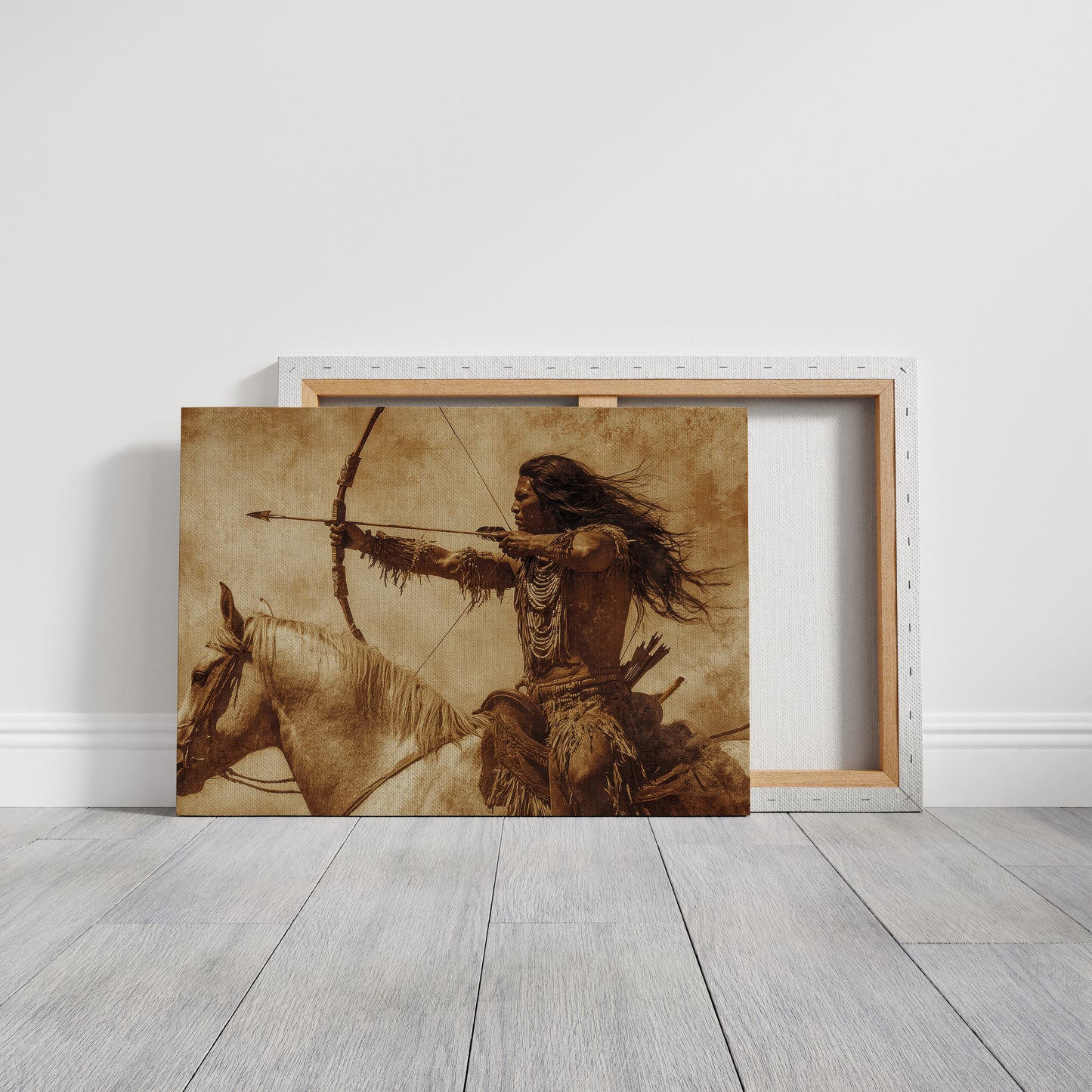 Warrior Archer on Horseback – Western Sepia Wall Art Print