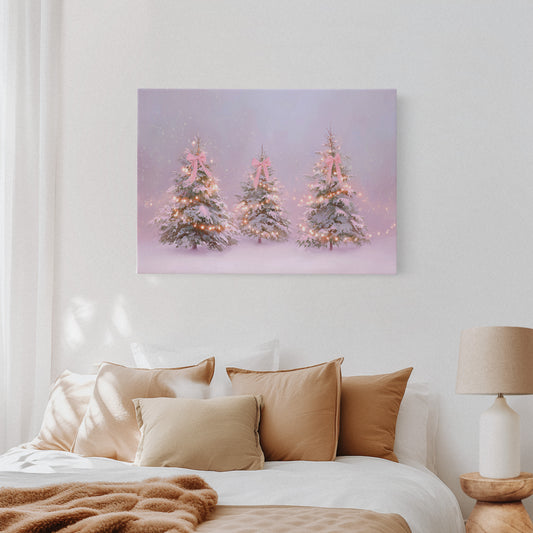 Pink Bows Dance Through Snow Light