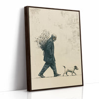 The Old Man Carrying Wildflowers — Blue Ink Screenprint