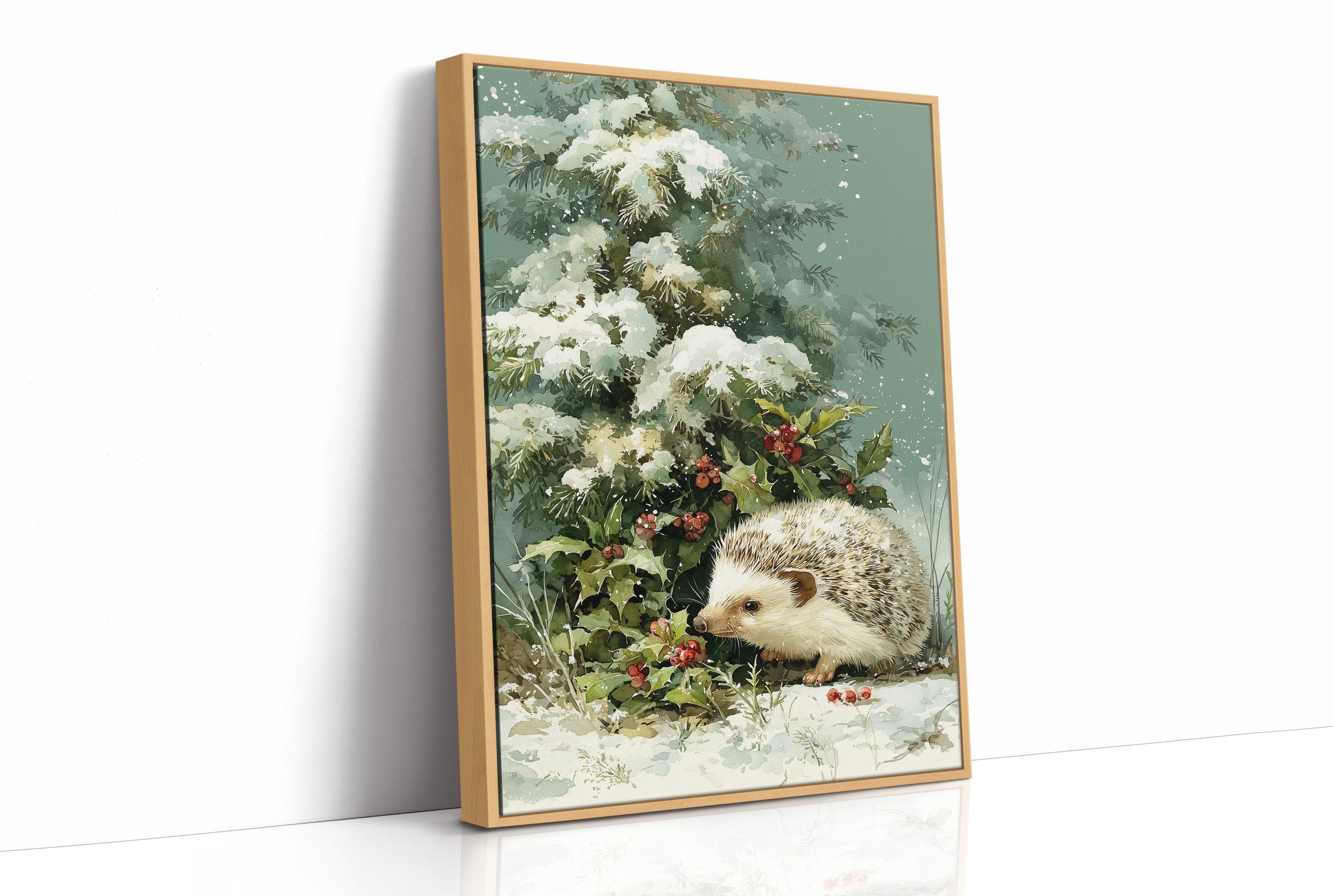 Hedgehog Beneath Snowy Pine