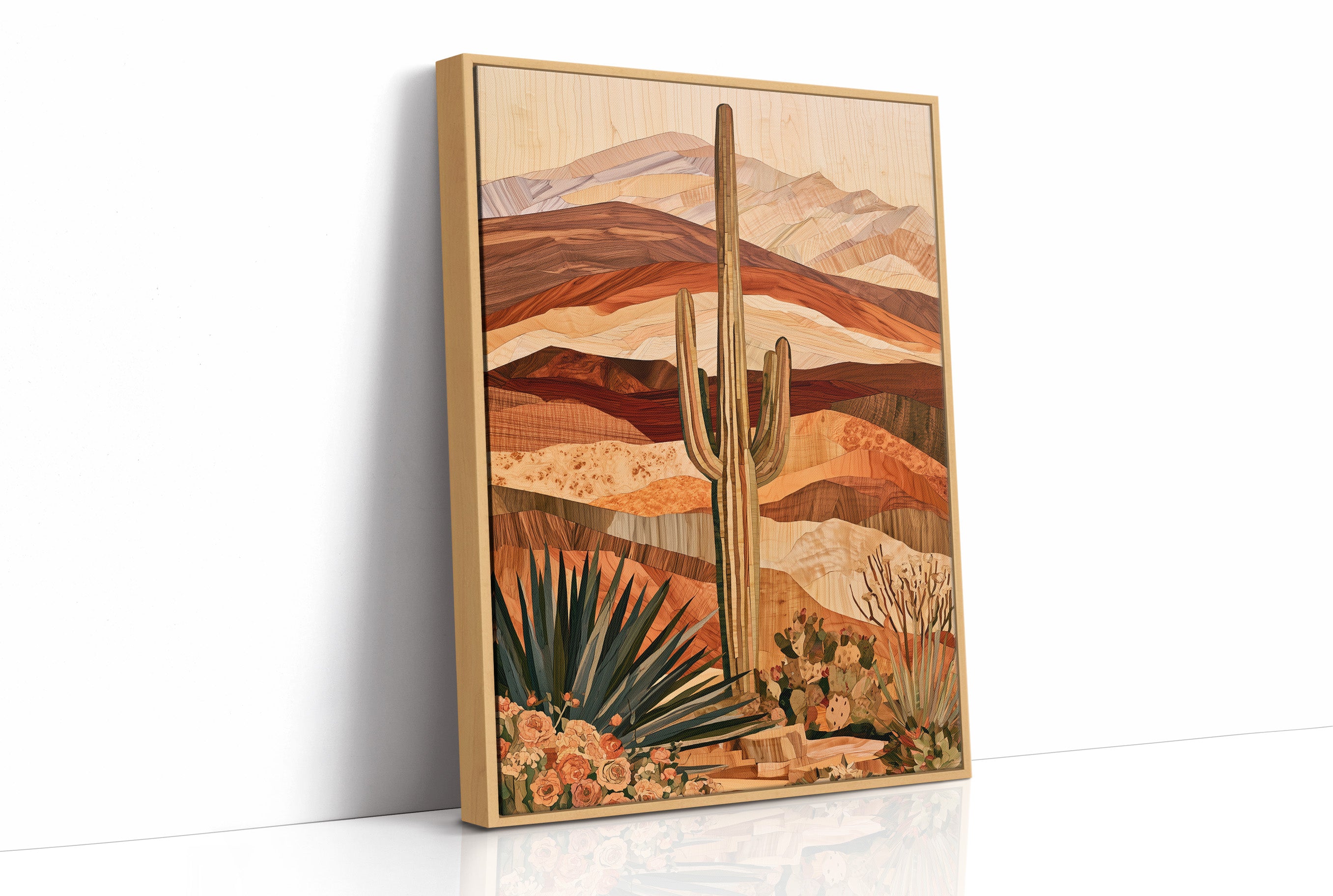Saguaro In Wood Grain Layers