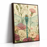 Dragonfly Among Carnations — Garden Bed Botanical Print