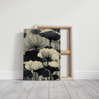 Poppies and Birches in Black Ink