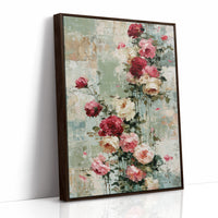 Climbing Roses on Plaster — Crimson Drip Impasto Painting