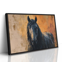 Midnight Stallion Against Amber Sky