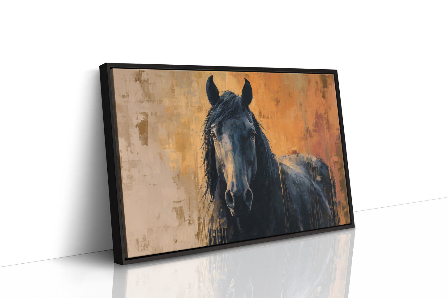 Midnight Stallion Against Amber Sky