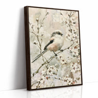 Long-Tailed Tit in Cherry Blossoms — Impasto Bird Painting