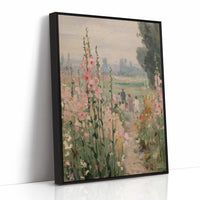 Hollyhock Promenade Through Summer Haze