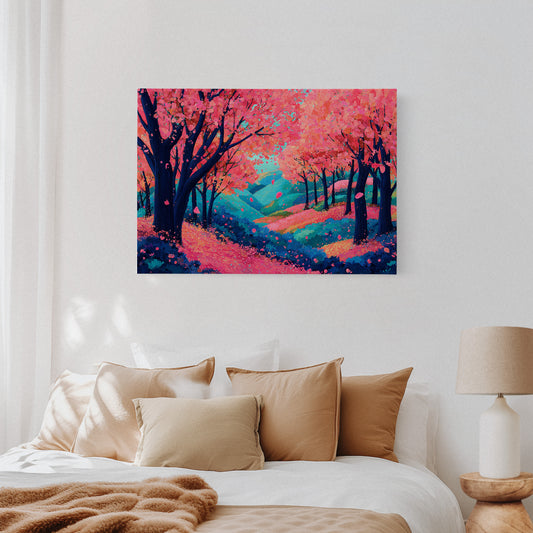 Cherry Blossoms Dance Above Turquoise Hills