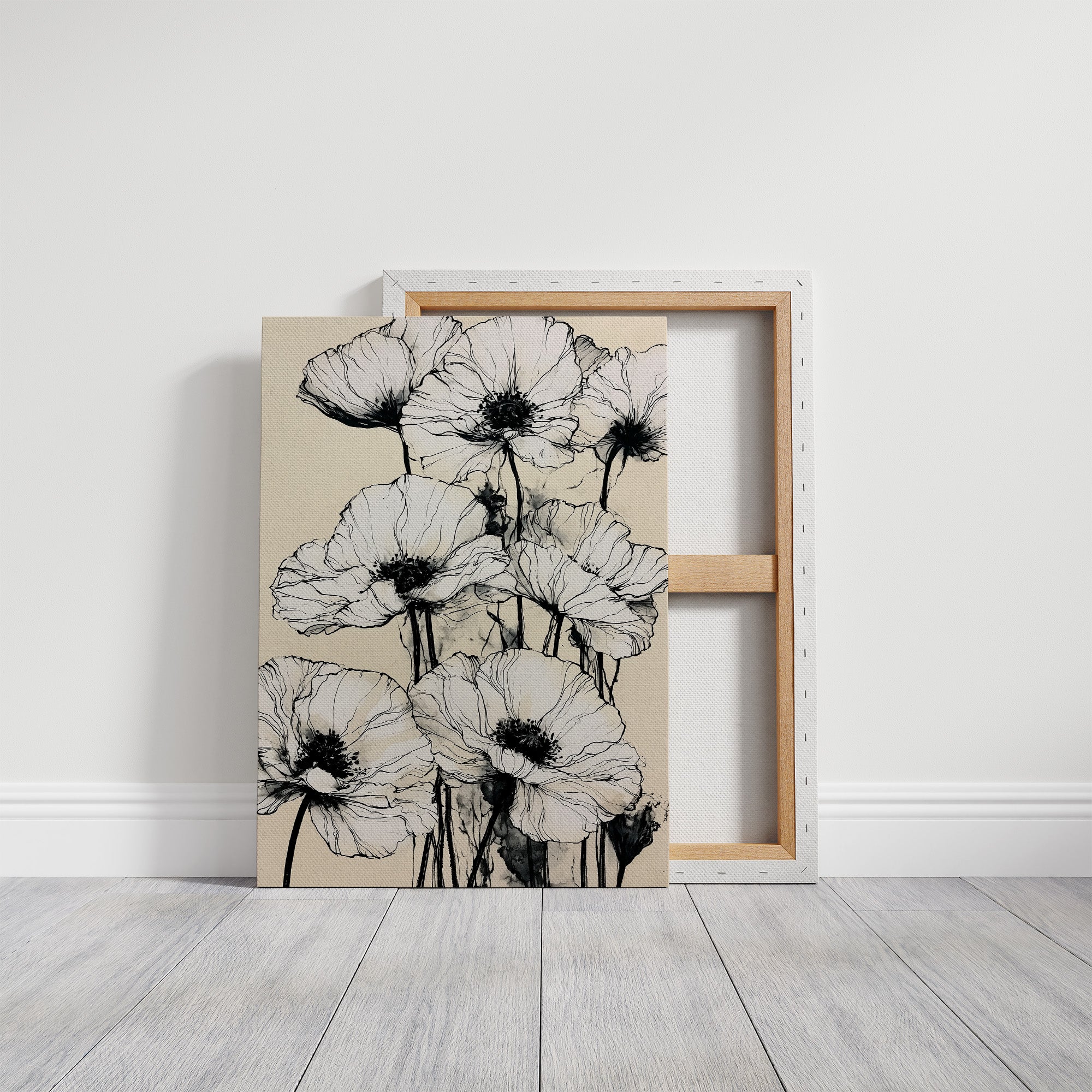 Botanical Poppies in Ink Wash