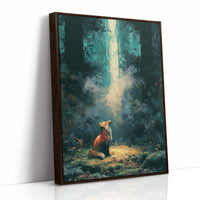 Fox in the Cathedral Light — Dark Forest Oil Painting