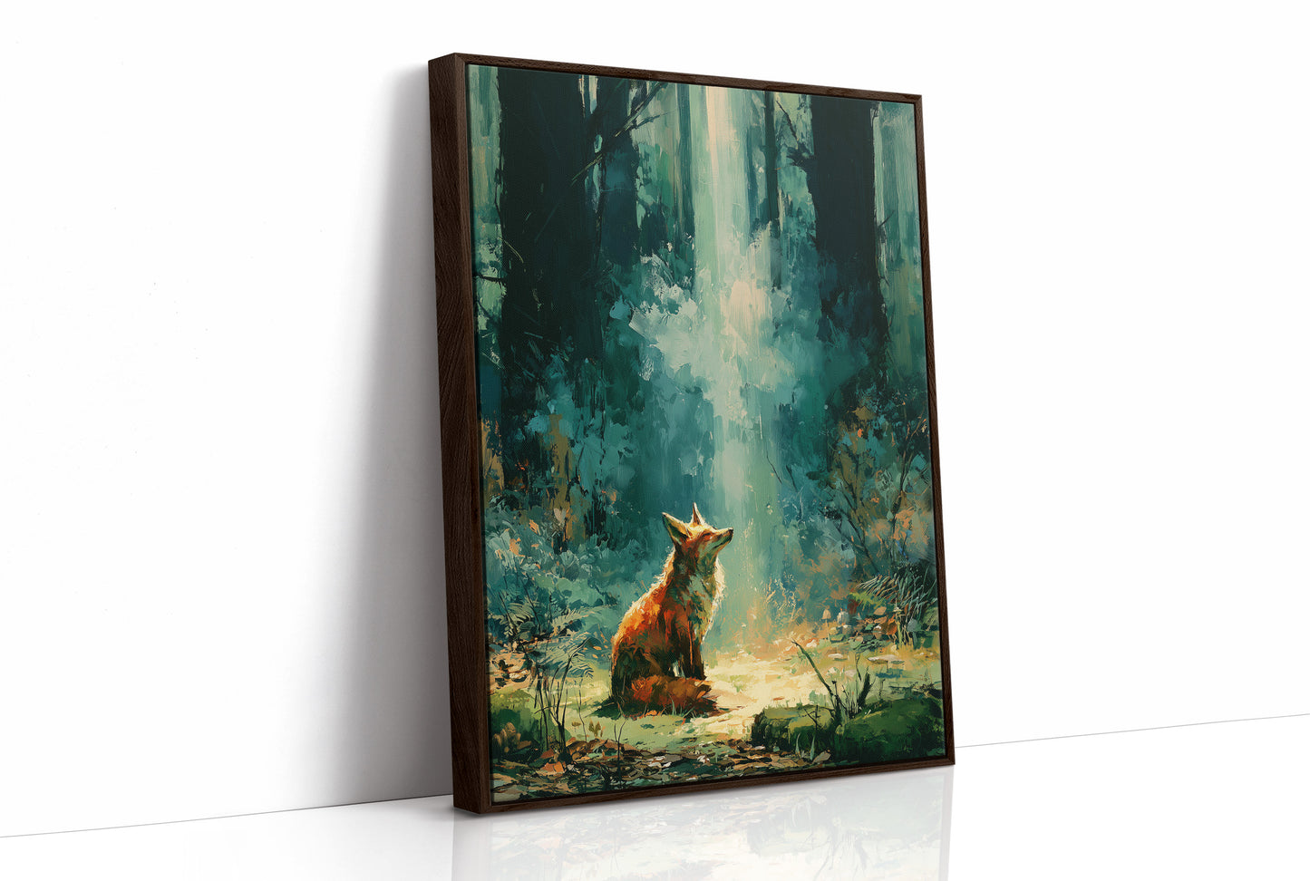 Fox in the Cathedral Light — Emerald Forest Oil Painting
