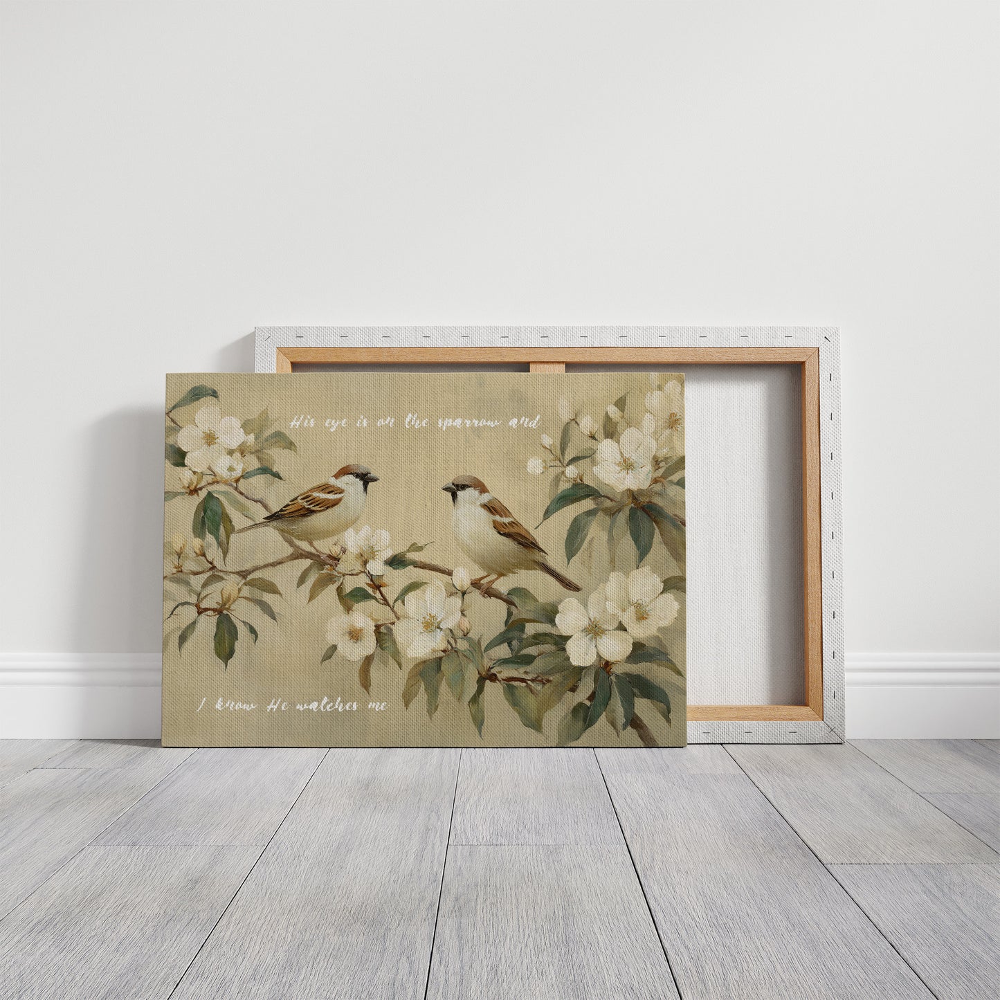 Sparrows Rest Among Blossom Branches
