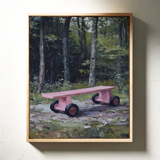 Pink Bench Rests In Forest Shade