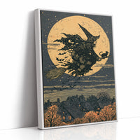 Broomstick Silhouette Over Village