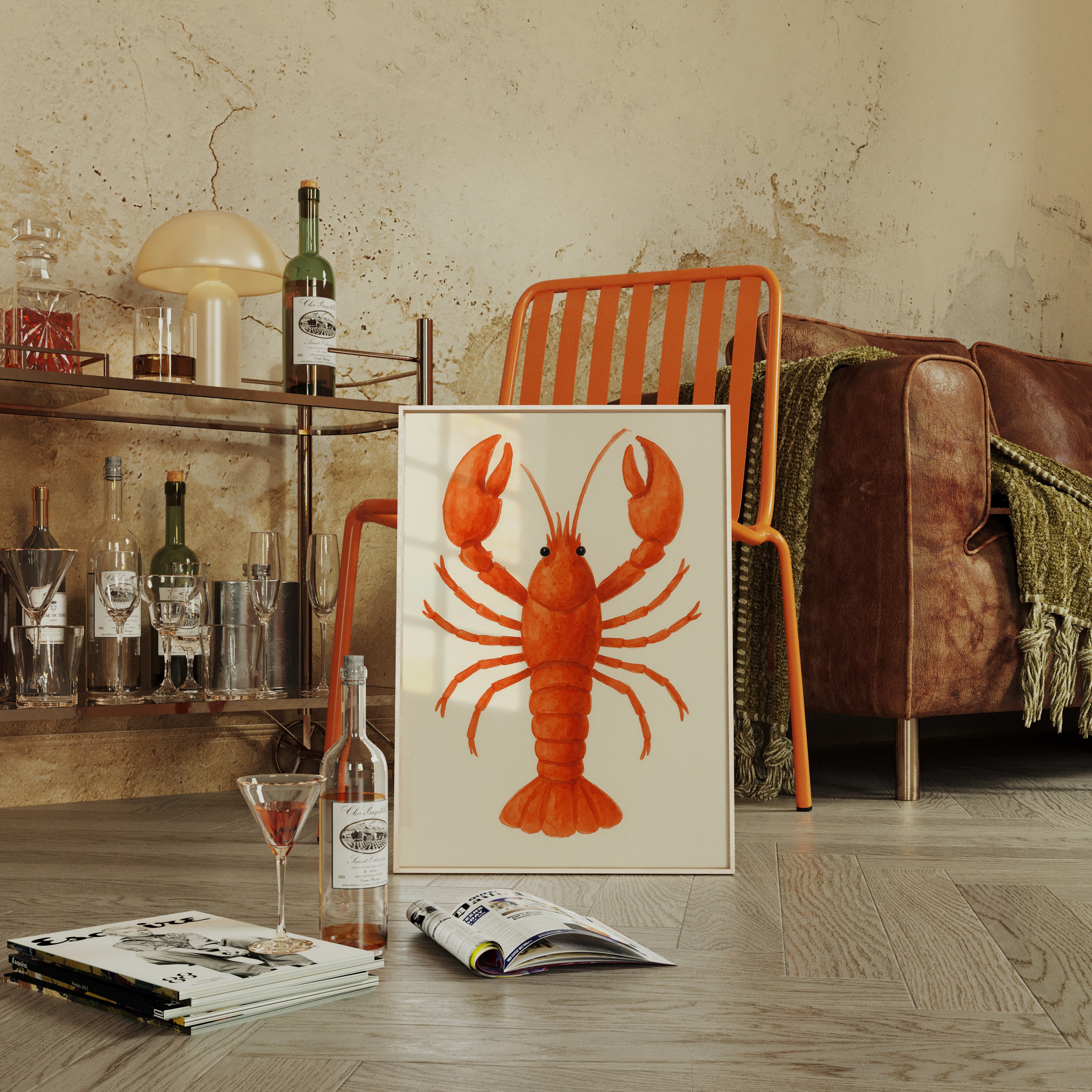 Watercolor Lobster in Coastal Red