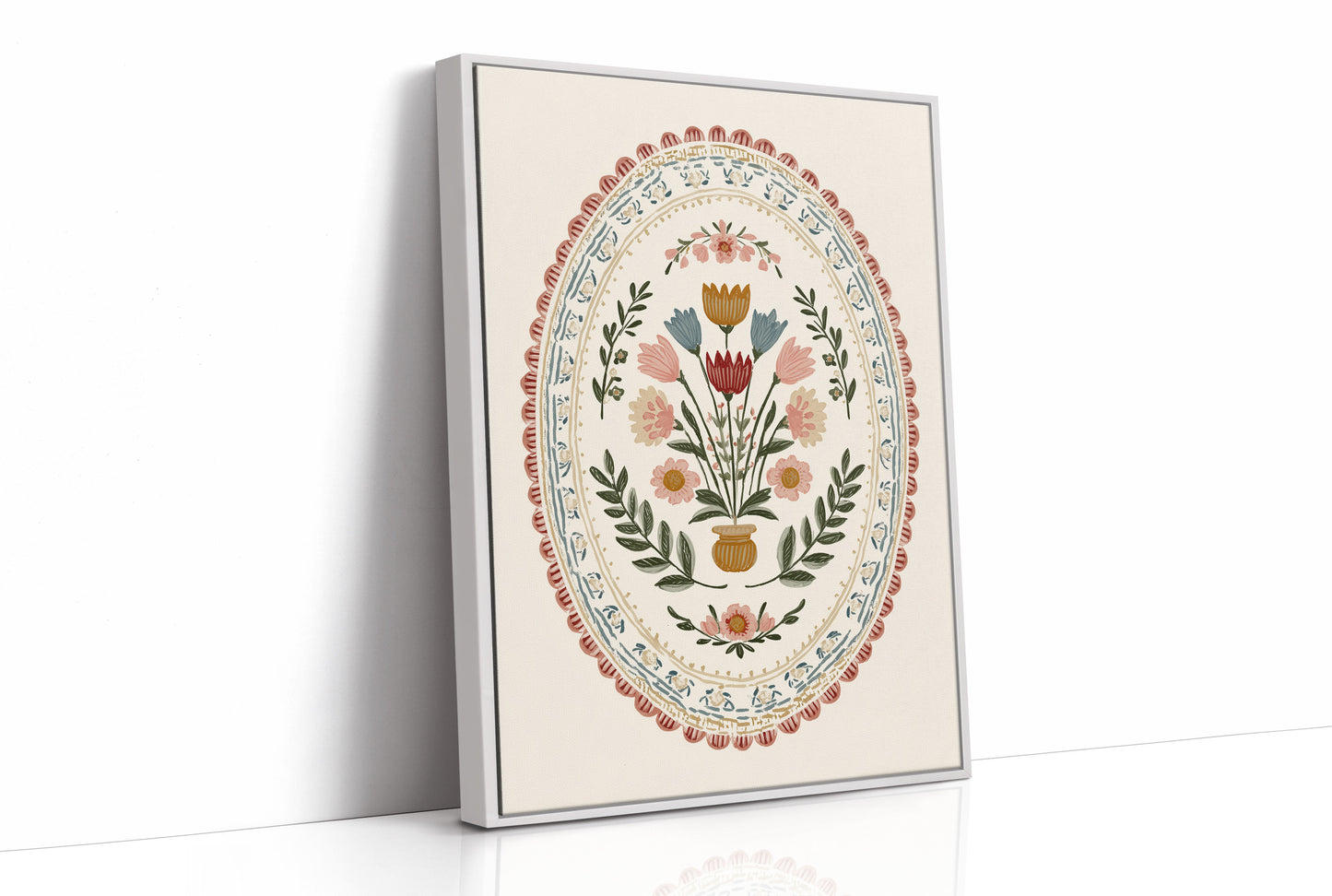 Folk Blooms in Oval Embrace