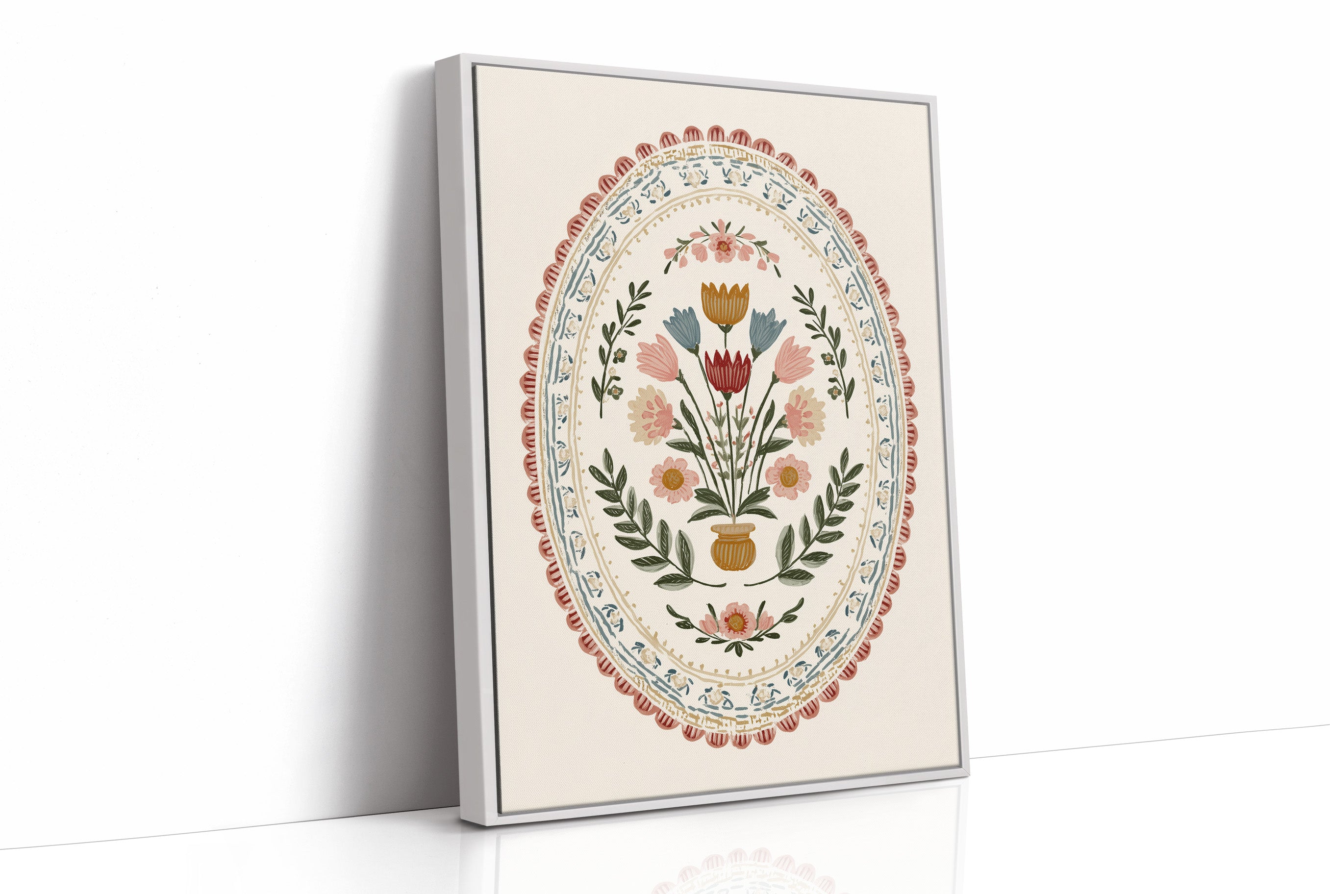 Folk Blooms in Oval Embrace