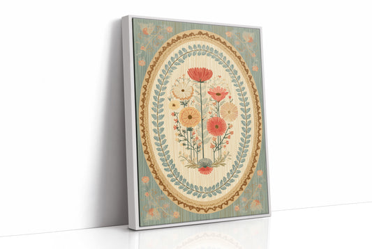 Botanical Medallion in Coral and Cream