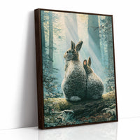 Two Rabbits in Morning Light — Forest Clearing Painting