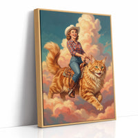 Cowgirl on a Giant Cat — Painted Western Fantasy Print