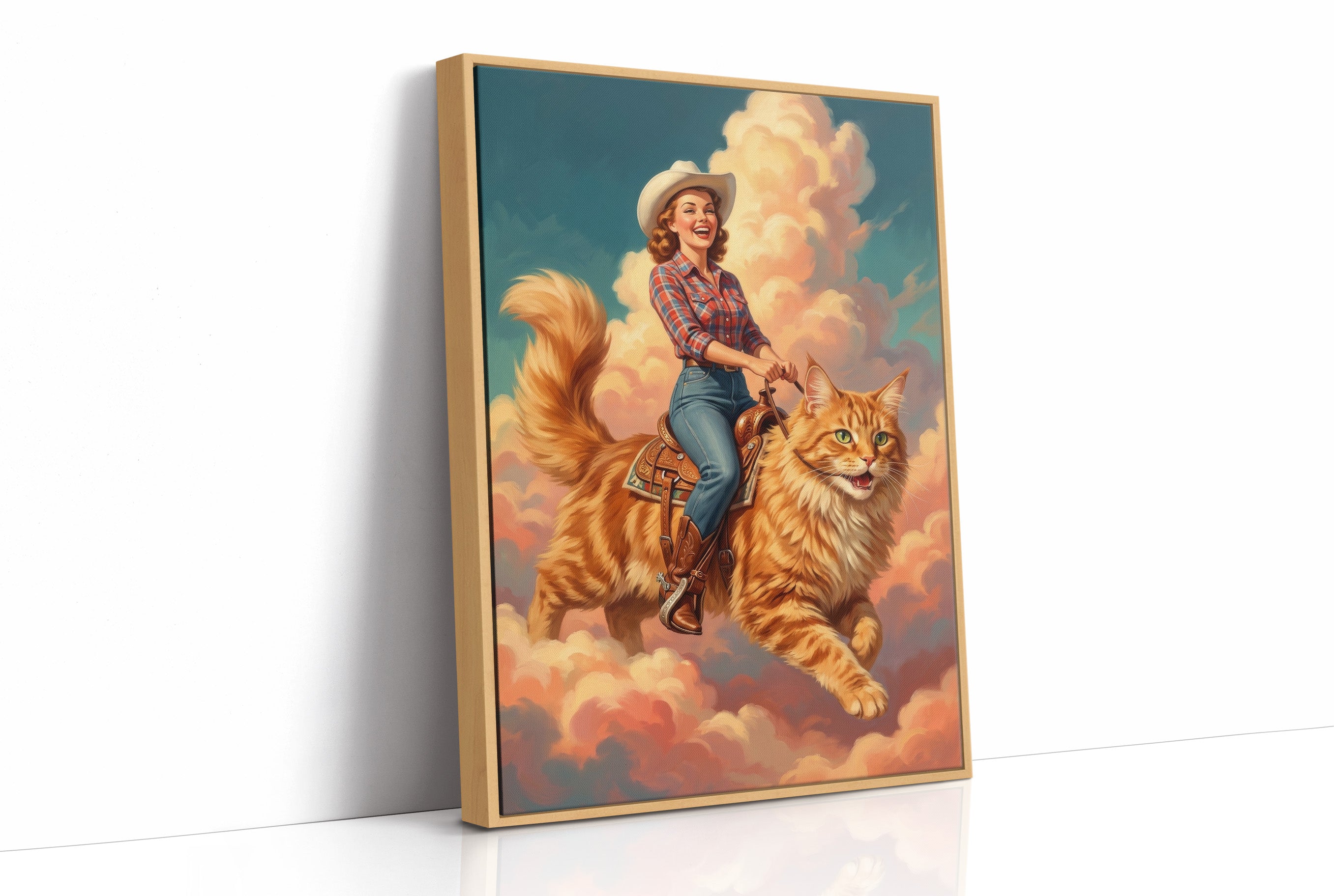 Cowgirl on a Giant Cat — Painted Western Fantasy Print