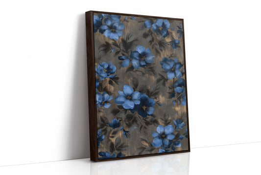 Midnight Blooms Against Golden Wood