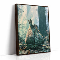 Two Rabbits in Morning Light — Close-Up Forest Painting