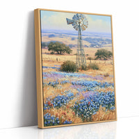 Windmill and Bluebonnets — Texas Hill Country Oil Print