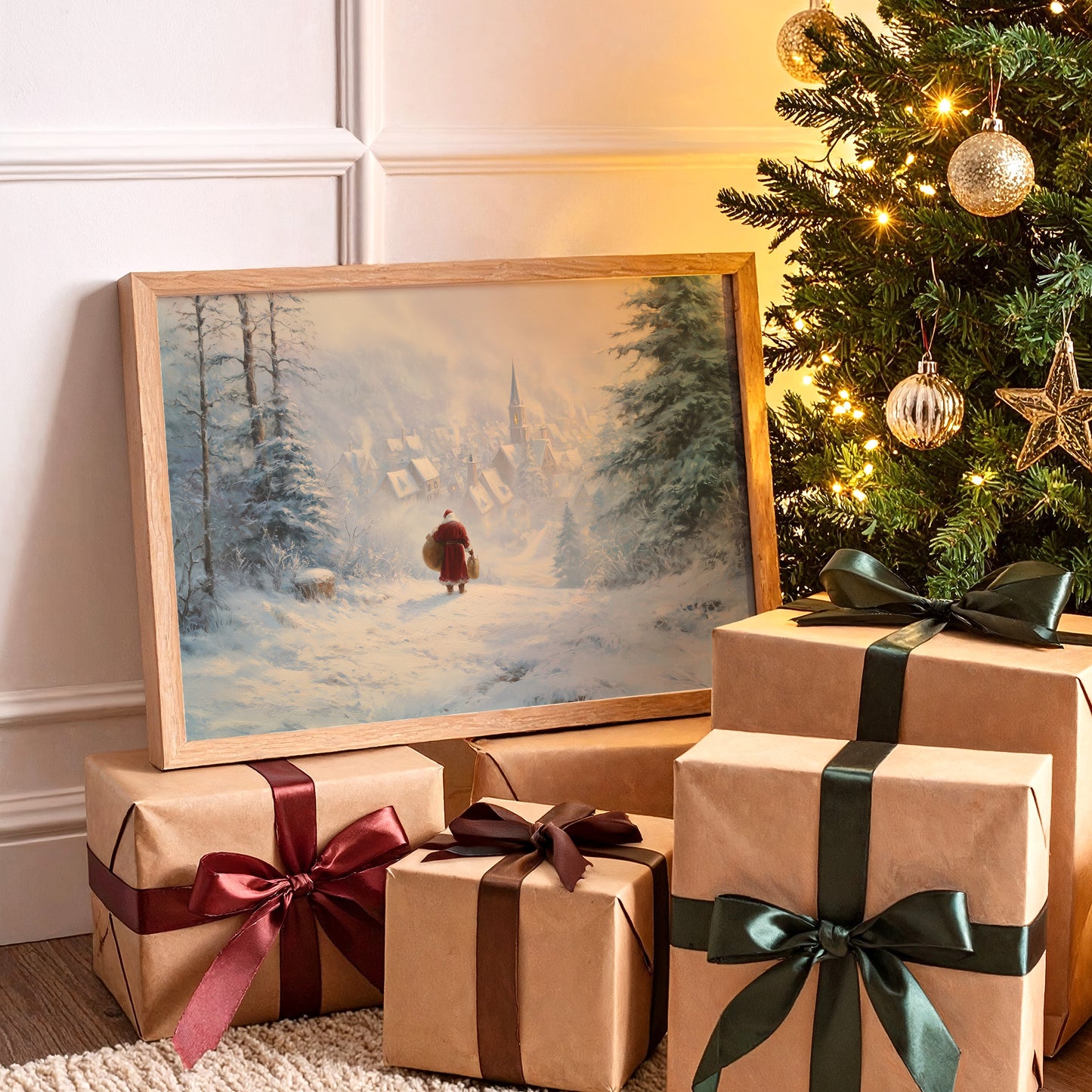 Snow Path Leads To Village Light